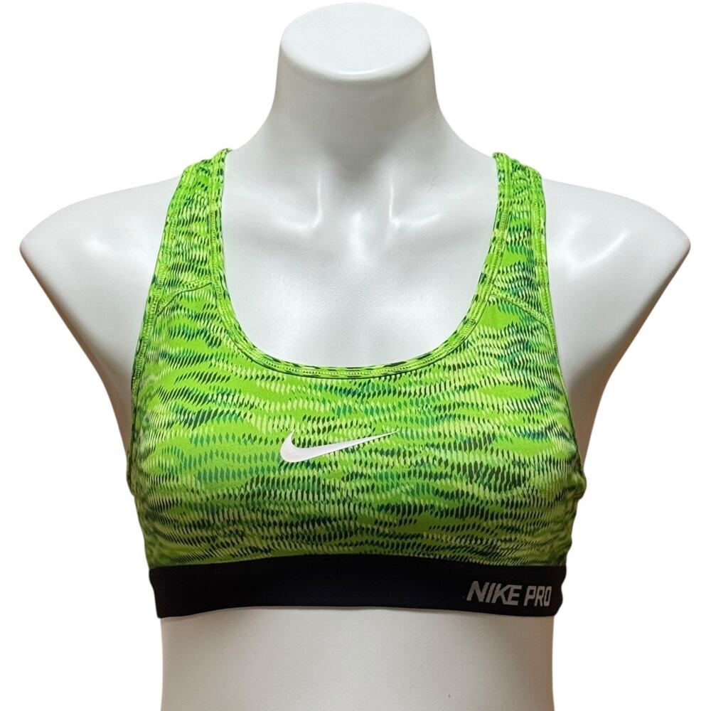 Nike Pro Dri-Fit Racerback Sports Bra Neon Green Black White Small